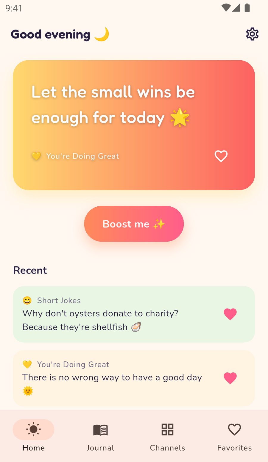 The Farai home screen with an encouraging message