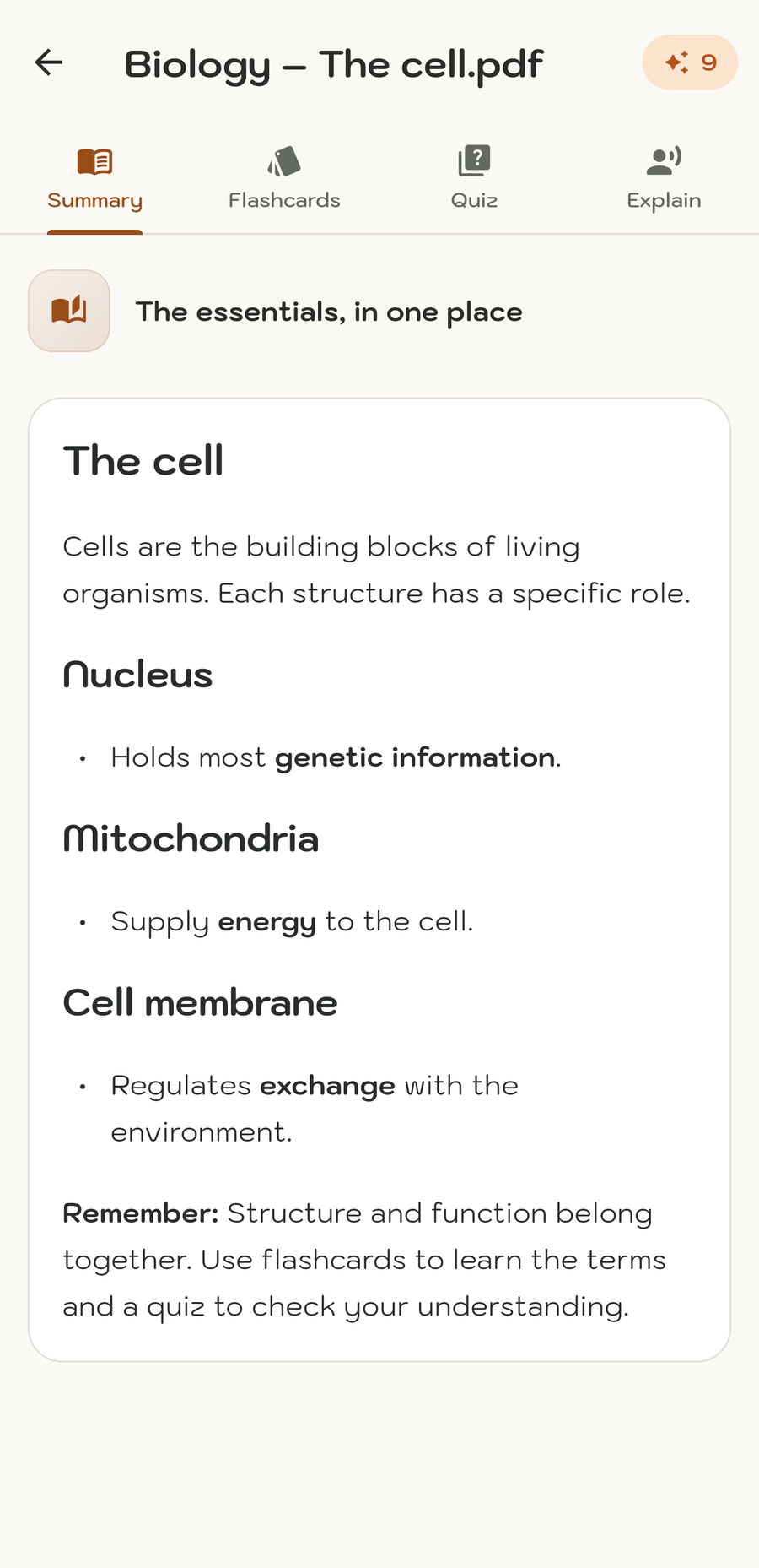 A document summary in the MemoWize app